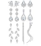 CASSIECA 6 Pairs Clip On Earrings for Women Silver Clip On Earrings Rhinestone Tassle Non-piercing Earrings for Brides Bridesmaids Brilliant Diamond Dangle Earrings Clip On Non Pierced Jewelry