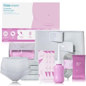 Frida Mom C-Section Recovery Must Have Kit for Labor, Delivery, & Postpartum, Socks, Peri Bottle, Disposable Underwear, Abdominal Support Binder, Shower Wipes, Silicone Scar Patches, & Toiletry Bag