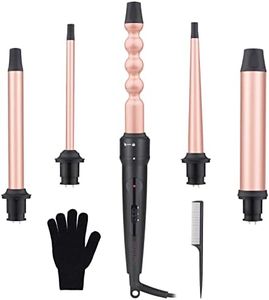 5 in 1 Curling Wand Iron Set - EMOCCI PRO Instant Heat Long lasting Hair Waver Iron Straightener and Curler 2 in 1 with 5 Interchangeable Ceramic Tourmaline Barrels for All Curly and Wavy Hairstyle