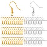 Belerry 400 Pieces Stainless Steel Earring Hooks, Fish Hooks Ear Wires French Wire Hooks, Coil and Ball Style Nickel-Free Ear Wires for Jewelry Making (Gold & Silver)