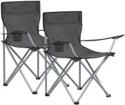 SONGMICS Folding Camping Chairs, Set of 2 Outdoor Chair, with Armrests, Cup Holder, Portable, 120 kg Capacity, for Camping, Garden, Fishing, Beach, Balcony, Slate Grey GCB001G11
