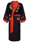 Laciteinterdite Men's Reversible Embroidered Japanese Kimono Robe Sleepwear Dressing Gown - Black and Red - size: XXL