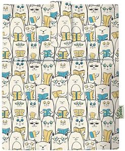 Book Sleeve Cover - Hard Books Cover for Paperback, Washable Fabric, Book Protector- Padded, Tablet Pc Case Cover for Adult (Reading Cat)