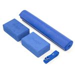 Myga Yoga Starter Set - Yoga Mat, 2 Yoga Blocks and Yoga Strap - Starter Kit with Mat, 2 Bricks & Metal D Ring Belt for Beginners in Yoga, Pilates & Fitness - Home Studio Gift Set - Royal Blue