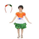 Kaku Fancy Dresses Polyester Girls Frock Costume For Independence Day/Republic Day -Multicolour, 3-4 Year, For Girls