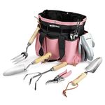 WORKPRO 8-Piece Pink Garden Tool Set, Stainless Steel Gardening Tool Set, with Wooden Handle and Garden Bag