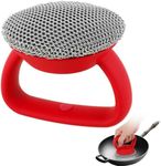Cast Iron Cleaner, Stainless Steel Cast Iron Scrubber, Steel Wool Scrubber with Handle, Stainless Steel Chainmail Scrubber, Anti-Rust Skillet Cleaner for Woks Pans Griddles Skillets Grills Oven