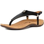 Athlefit Women's Comfortable Orthopedic Sandals Thong Dressy T-Strap Orthotic Casual Summer Arch Support Black Sandals size 8.5