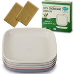Sugarcane Kids Plates 5 Pack (20cm) + Coconut Pad 2Pc- Organic Dishes for Toddler to Big Kids - LFGB & USDA Certified – Microwaves & Dishwasher Safe – BPA Free, Unbreakable, Reusable - Grey Pink