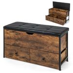 COSTWAY Storage Ottoman Bench, Flip Top Storage Chest Footstool with Padded Seat Cushion, 2 Drawers and 8 Wheels, Industrial Tufted End of Bed Bench Toy Box Footrest for Living Room Bedroom Hallway