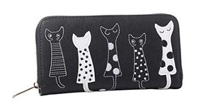 Valentoria Birthday Gifts for Women's Cartoon Cat Wallet Faux Leather Coin Purse Zippered Wallet Clutch (Black)