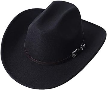 GRNUS Men Women Wide Brim Western Cowboy Cowgirl Hats with Buckle Belt (US, Alpha, One Size, Black)