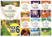 Taylors of Harrogate Ground Coffee (Each Pack 200g) Pick Any 6 from 7+ Flavours Inc. Rich Italian, After Dark, Hot Lava Java, Decaf, Lazy Sunday, Flying Start and Brasilia