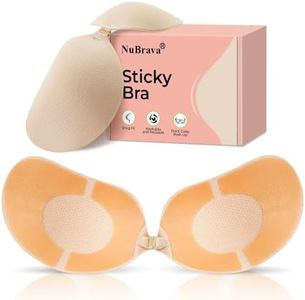 NuBrava Sticky Bra Push Up, Strapless Adhesive Bra for Backless Dress, Front Clasp Stick On Bra, Invisible No Show Cups A Cup Nude