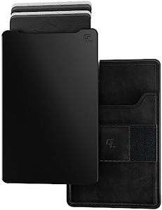 Groove Life Groove Magnetic Thumb Swipe Magsafe Wallet Black/Black Leather Go Mens Minimalist Aluminum Credit Card Holder with RFID Blocking, Genuine Leather Attachment, Lifetime Coverage