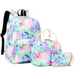Xunteny Tie dye Girls School Backpack for Kids Teens, Elementary Middle School Backpacks Bookbag Set with Lunch Bag Pencil Case