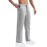 BROKIG Mens Jogging Sweatpants with Pocket Open Bottom Loose Casual Workout Athletic Gym Joggers Sweat Pants Men(Light Grey,Large)