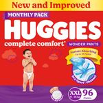 Huggies Complete Comfort Wonder Pants | Pant Style Baby Diapers XXL Size, 96 Count | India's Fastest Absorbing Diaper, Patented Dry Xpert Channel, Ideal for 15 to 25 Kgs