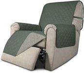 Easy-Going Sofa Covers, Slipcovers, Reversible Quilted Furniture Protector, Improved Anti-Slip with Elastic Straps and Foams (Recliner, Greyish-Green/Beige)