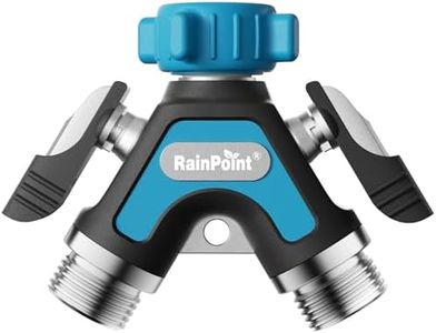 RAINPOINT Garden Hose Splitter 2 Way, All Metal Heavy Duty Water Hose Y Splitter with 2.05" Extra Long Side Handle & Shut Off Valves, 3/4 Inch GHT Thread Connector for Outdoor Spigot Faucet (Blue)