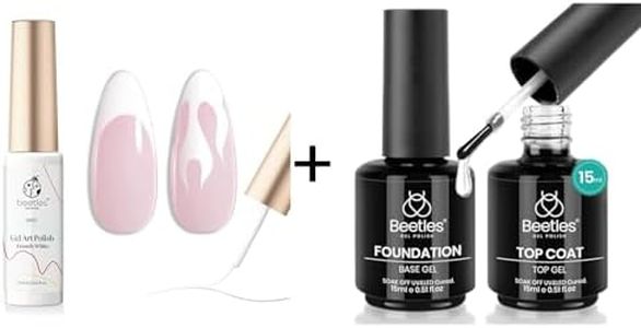 beetles Gel Polish Swirl Nail Art Gel Liner - 1 pcs 7ml Classic White Color Gel Paint for Nails Built Thin French Line Nails Art Brush & Beetles 2 Pcs 15ml No Wipe Top Coat and Base Coat Set