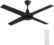 Krear 52" Ceiling Fan with Remote Control, Wood Ceiling Fans with 4 Blades, 6 Speed DC Motor, Indoor Outdoor Ceiling Fan for Patio, Bedroom, Living Room, Office, Black