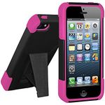 Amzer AMZ95435 Double Layer Hybrid Case Cover with Kickstand for Apple iPhone 5, iPhone 5S, iPhone SE - Hot Pink/Black