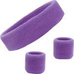 Sweatband Set Cotton Sports Headband Terry Cloth Wristband Moisture Wicking Sweat Absorbing Head Band Athletic Exercise Basketball Wrist Sweatbands and Headbands by Kenz Laurenz (Purple M)