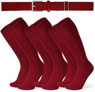 XZQTIVE 3 Pairs of Baseball Socks and 1 Baseball Belt Combo Set Adjustable Softball Belt and Softball Socks for Youth Adult