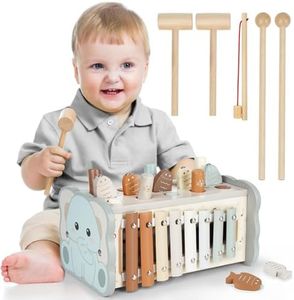 DINORUN Jouet Bebe 1 an, Jouet Montessori Xylophone Bebe, Jouet en Bois Jeux Enfants Cadeau Garcon Fille 1 2 3 4 Ans