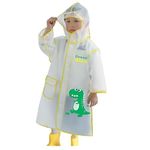 Bold N Elegant Polyester Blend Transparent Dinosaur Print Kid's Waterproof Raincoat Rain Standard Length Jacket Suit With Hood&Visor For Young Lil Toddler Tween School Boys&Girls(6-7 Years,Yellow)