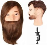 Romance Queen Male Mannequin Head With Hair Human Hair Manikin For Men Cosmetology 8inch Straight Beard Manikin Head With Human Hair with Stand Practice Cutting Styling (8inch) 4#