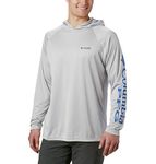 Columbia Men's Terminal Tackle Hoodie, Cool Grey/Vivid Blue Logo, X-Large