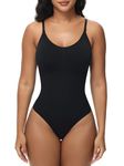 Breampot Women Shapewear Bodysuit Tummy Control Seamless Sculpting Adjustable Straps Body Shaper (XXS/XS, Black-Thong)