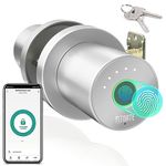 FITNATE Smart Lock Fingerprint Door Knob, Biometric Door Lock Fingerprint Key with App Control, Bluetooth Smart Deadbolt, Touch to Digital Door Lock for Bedroom,Home,Hotel,Office, Silver