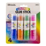 BAZIC 8g/0.28 Oz Washable Colored Glue Stick (4/Pack)