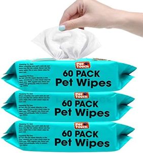 Pet Touch X 60 Pack All Purpose PET WIPES for daily Cleaning of your Dogs and Cats Deodorizing ALCOHOL FREE and WET Moist Dog Paw Cleaner & Dog Ear Cleaner Wipes Pack (180 Wipes)