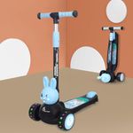 R for Rabbit Road Runner Bunny Kids Scooter, 3 Level Adjustable Height, Smart Fold & PU LED Wheels Kick Scooter with Brake for 3+ Years Kids, Weight Capacity Upto 75kgs|6 Months Warranty|(Black Blue)