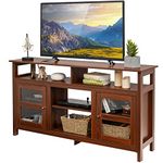 COSTWAY TV Stand for TVs up to 65", Wooden Television Media Entertainment Center with 4 Open Shelves & 2 Side Cabinet, Living Room Bedroom TV Unit Console Table for 18" Electric Fireplace (Walnut)