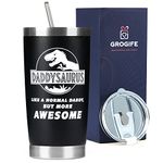 Grogife Dad Gifts from Daughter Son, Funny Daddysaurus Mug for Dad Daddy, Best Happy Birthday Presents Ideas for Step Dad, Grandad, Insulated Travel Coffee Cup 600ml