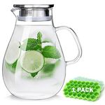 Abdodar 88oz Glass Pitcher with Lid and Handle - High Heat Resistance Glass Water Pitcher for Hot/Cold Water & Iced Tea with Ice Tray (2.6L)