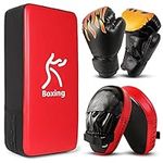 Odoland 3-in-1 Boxing Gloves Punching Mitts Kick Pad Pack Set for Kids, Boxing Mitts Focus Pads, Taekwondo Kick Pad, Kids Boxing Gloves for Boxing, Red