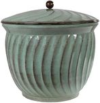 Sunnydaze Metal Garden Hose Holder Pot with Lid - UV-Resistant Sage Glaze Finish - Holds up to 145-Foot Hose