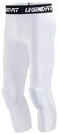 LEGENDFIT Youth Boys Basketball Compression Pants with Knee Pads 3/4 Capri Padded Sport Tights Athletic Workout Leggings White