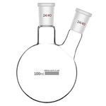 FZN 2 Neck Round 100 ML Bottom Boiling Flask with 24/40 Center & Side Joints Angled Receiving Reflux Flask Multi Neck Apparatus Organic Chemistry Lab Glassware