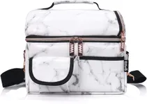 PuTwo , 8L Insulated Lunch Bags Double Compartment Lunch Tote Leakproof Lunch Cooler Bag with Adjustable Shoulder Strap Freezable Meal Prep Bag for Women - Marble Lunch Bag