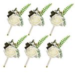 Famibay Boutonnieres White Foam Rose Corsage Buttonhole Flowers with Pin 6pcs Bridal Groom Wedding Flowers (White)