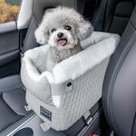 PETSFIT Dog Car Seats for Small Dogs with Safe Protection Hooks, Small Dog Car Seat with Upgraded Safety Tethers, Washable Cushion, Center Console Dog Car Seat (Light Grey)