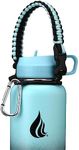 HYDRO CELL Paracord Handle for Wide Mouth Water Bottles - Carrier Strap w/Attachment Ring and Carabiner Accessory. Compatible w/ 64oz, 40oz 32oz, 24oz, 18oz, 14oz Insulated Bottles (Teal/Black)