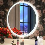 S'bagno Bathroom Mirror with LED Lights, 600mm Round Bathroom Mirror Wall Mounted with Dimming Color Changing Demister Pad and Bluetooth Speaker, IP44 LED Bathroom Mirror Integrated Acrylic Diffuser